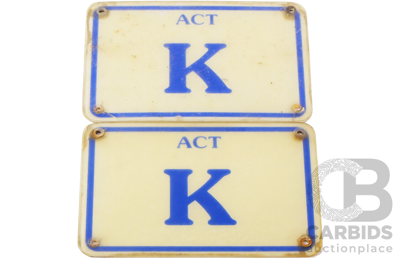 ACT Single Letter Number Plate -  K