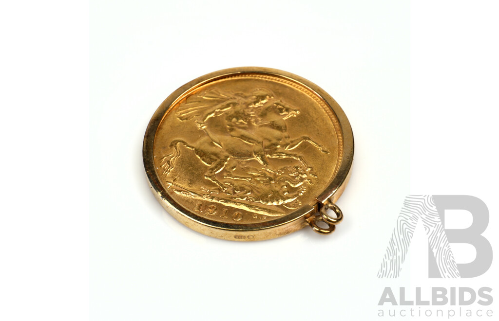 1910 King George Half Sovereign in 9ct Yellow Gold Mount