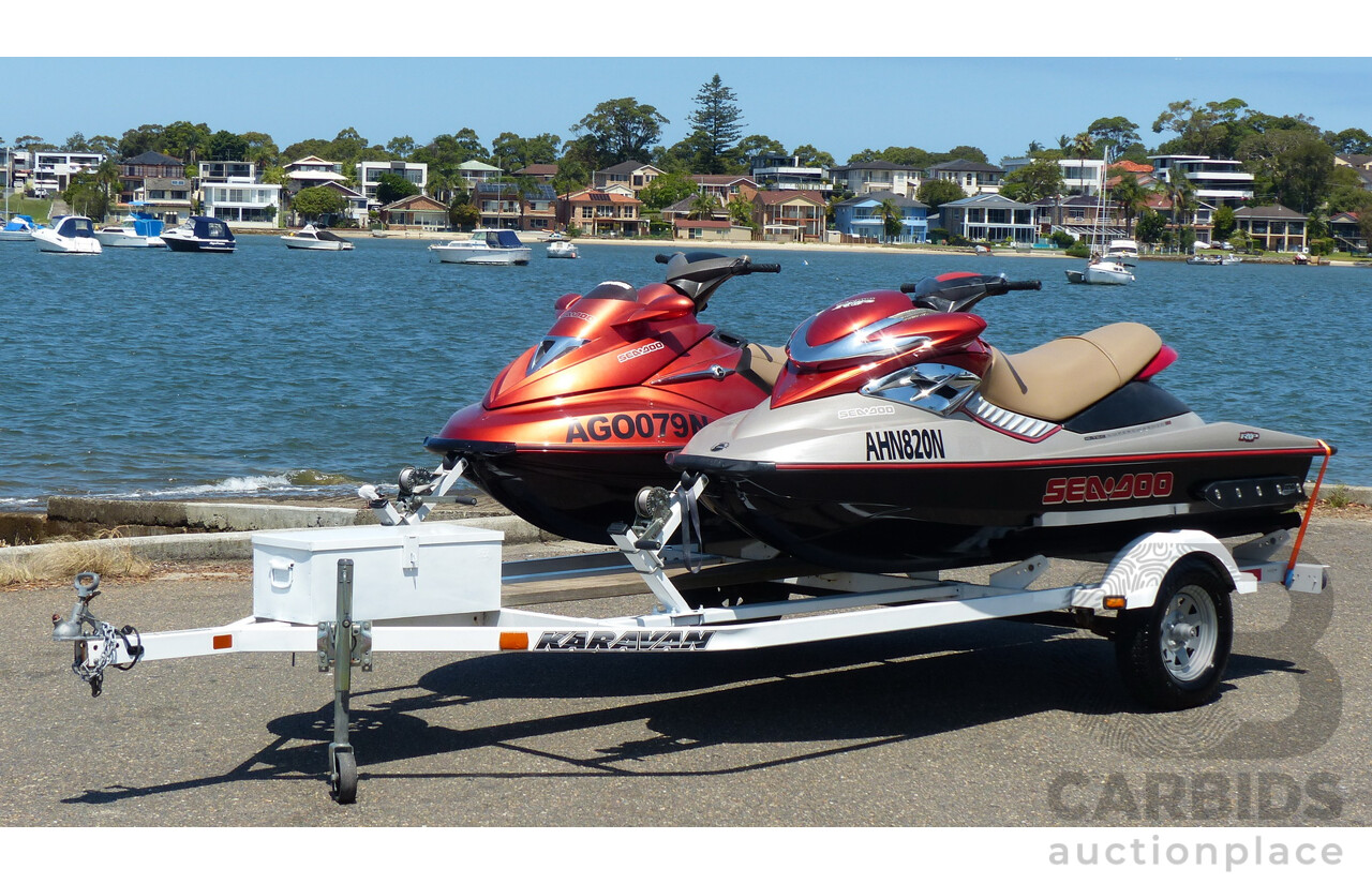 05/2005 Sea-Doo RXP 4-TEC Supercharged & 02/2004 Sea-Doo GTX 4-TEC Supercharged on 01/2012 Homemade Tandem Jet Ski Trailer