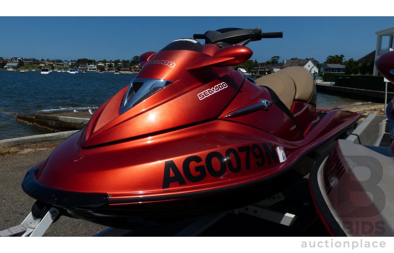 05/2005 Sea-Doo RXP 4-TEC Supercharged & 02/2004 Sea-Doo GTX 4-TEC Supercharged on 01/2012 Homemade Tandem Jet Ski Trailer