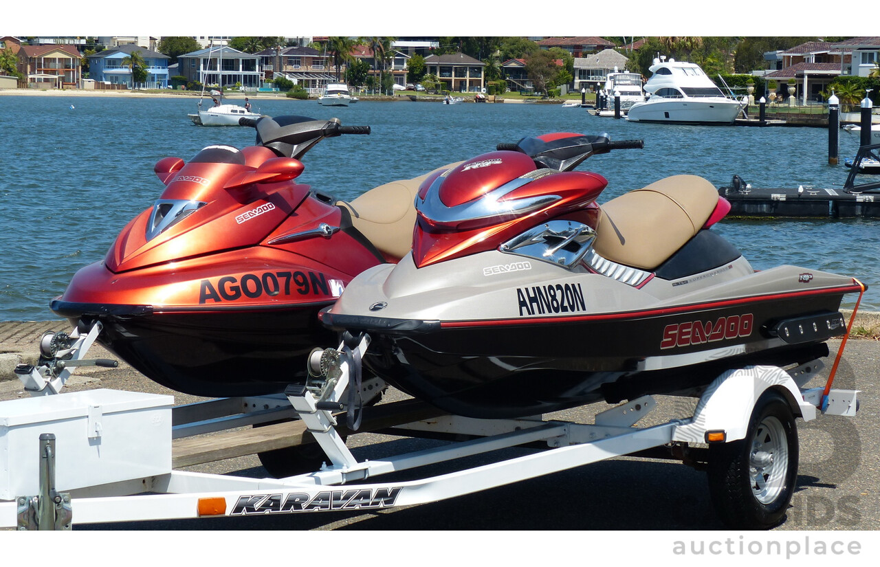 05/2005 Sea-Doo RXP 4-TEC Supercharged & 02/2004 Sea-Doo GTX 4-TEC Supercharged on 01/2012 Homemade Tandem Jet Ski Trailer