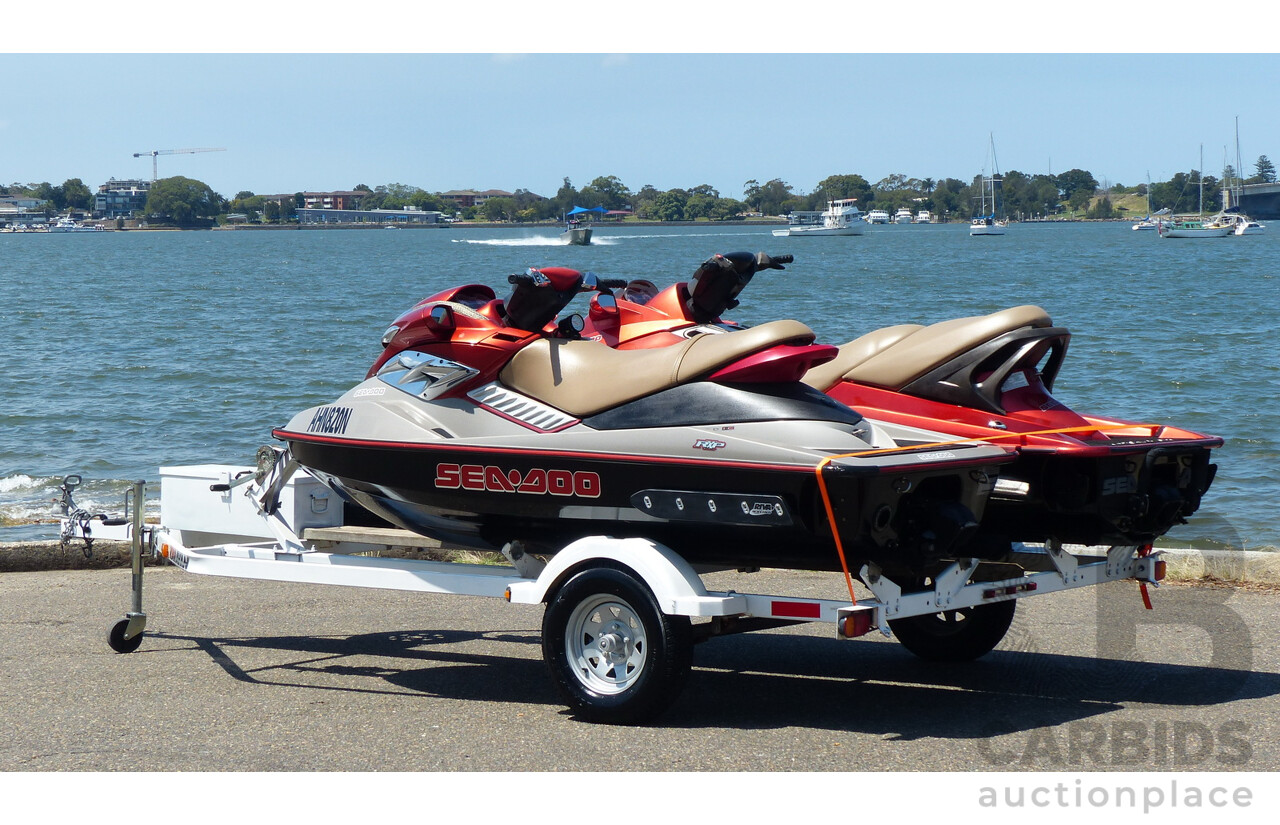 05/2005 Sea-Doo RXP 4-TEC Supercharged & 02/2004 Sea-Doo GTX 4-TEC Supercharged on 01/2012 Homemade Tandem Jet Ski Trailer