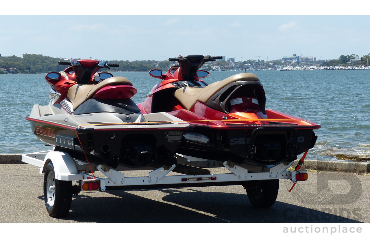 05/2005 Sea-Doo RXP 4-TEC Supercharged & 02/2004 Sea-Doo GTX 4-TEC Supercharged on 01/2012 Homemade Tandem Jet Ski Trailer