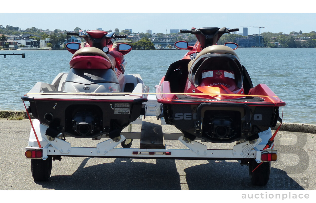 05/2005 Sea-Doo RXP 4-TEC Supercharged & 02/2004 Sea-Doo GTX 4-TEC Supercharged on 01/2012 Homemade Tandem Jet Ski Trailer