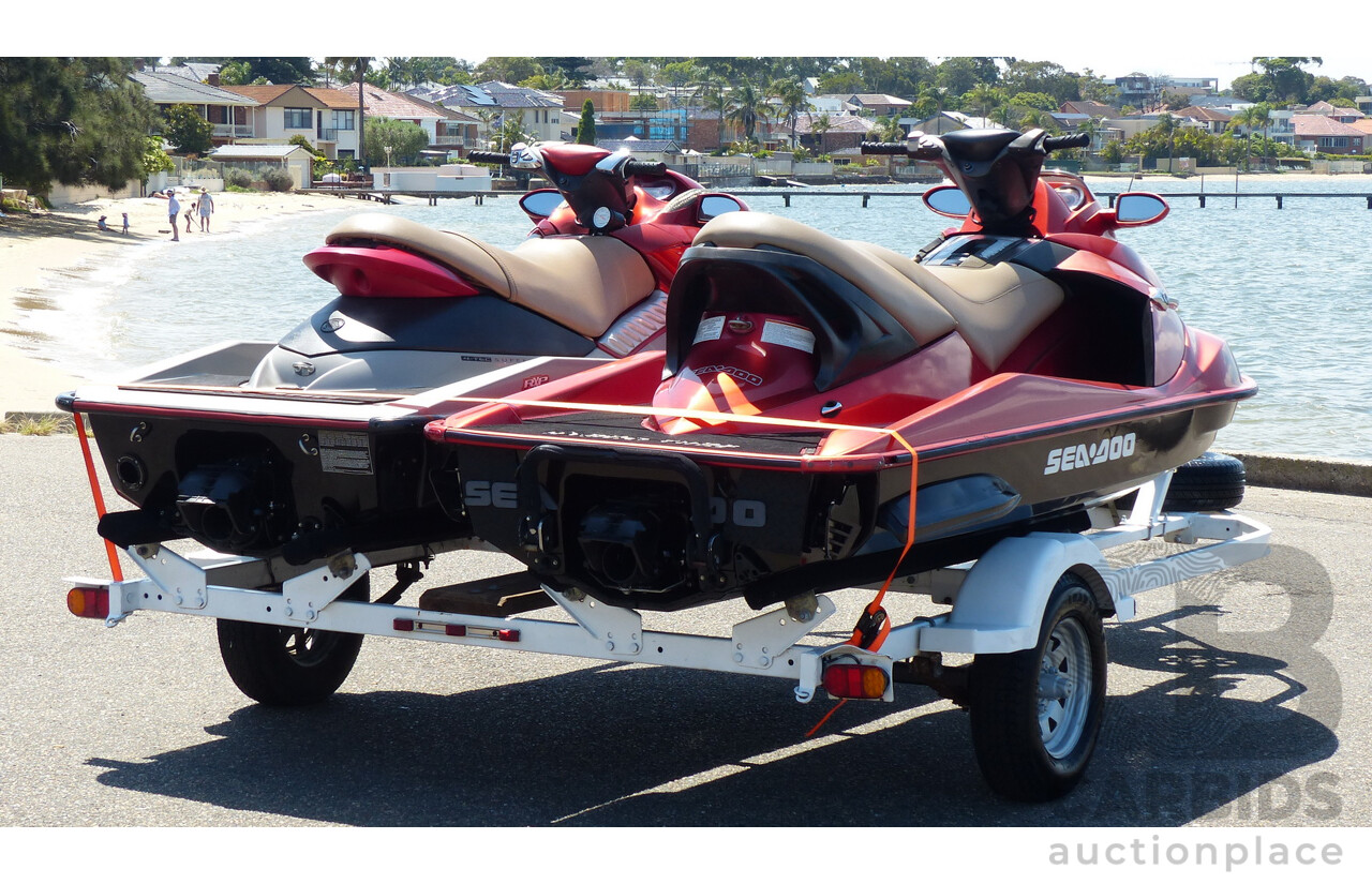 05/2005 Sea-Doo RXP 4-TEC Supercharged & 02/2004 Sea-Doo GTX 4-TEC Supercharged on 01/2012 Homemade Tandem Jet Ski Trailer