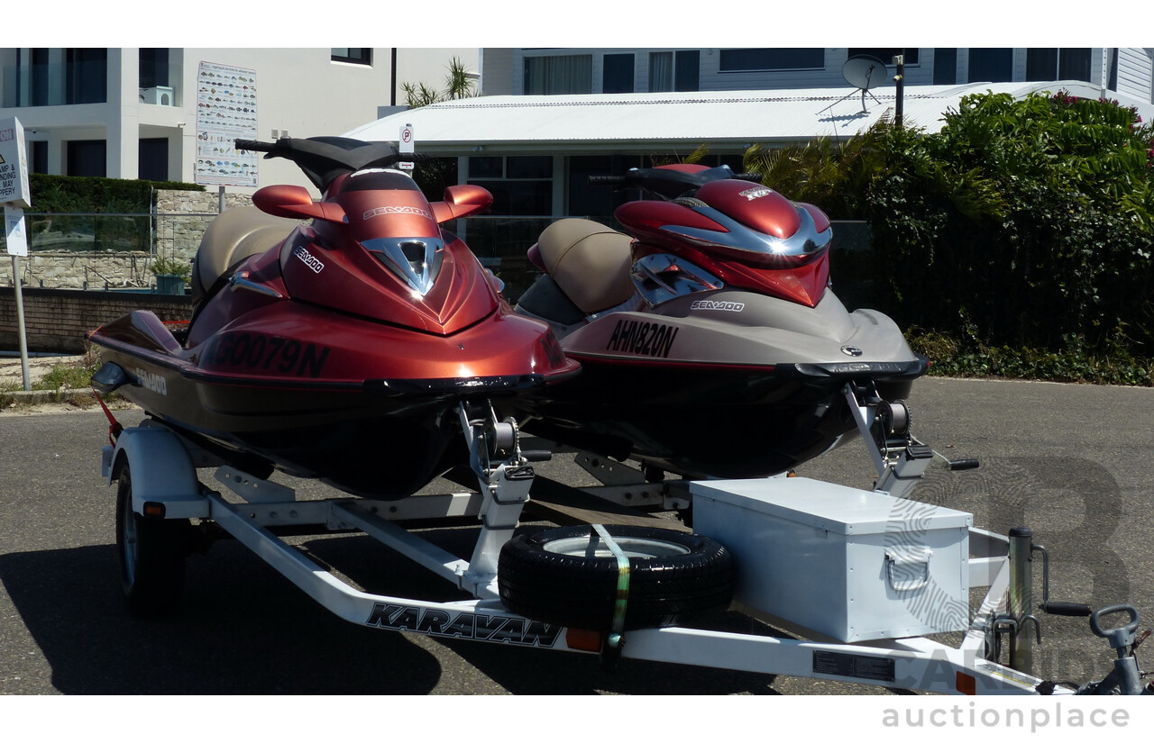 05/2005 Sea-Doo RXP 4-TEC Supercharged & 02/2004 Sea-Doo GTX 4-TEC Supercharged on 01/2012 Homemade Tandem Jet Ski Trailer