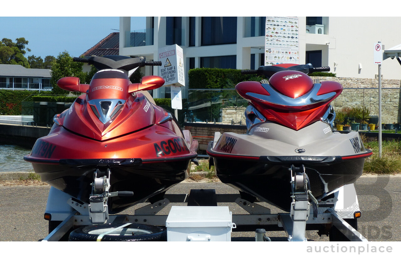 05/2005 Sea-Doo RXP 4-TEC Supercharged & 02/2004 Sea-Doo GTX 4-TEC Supercharged on 01/2012 Homemade Tandem Jet Ski Trailer