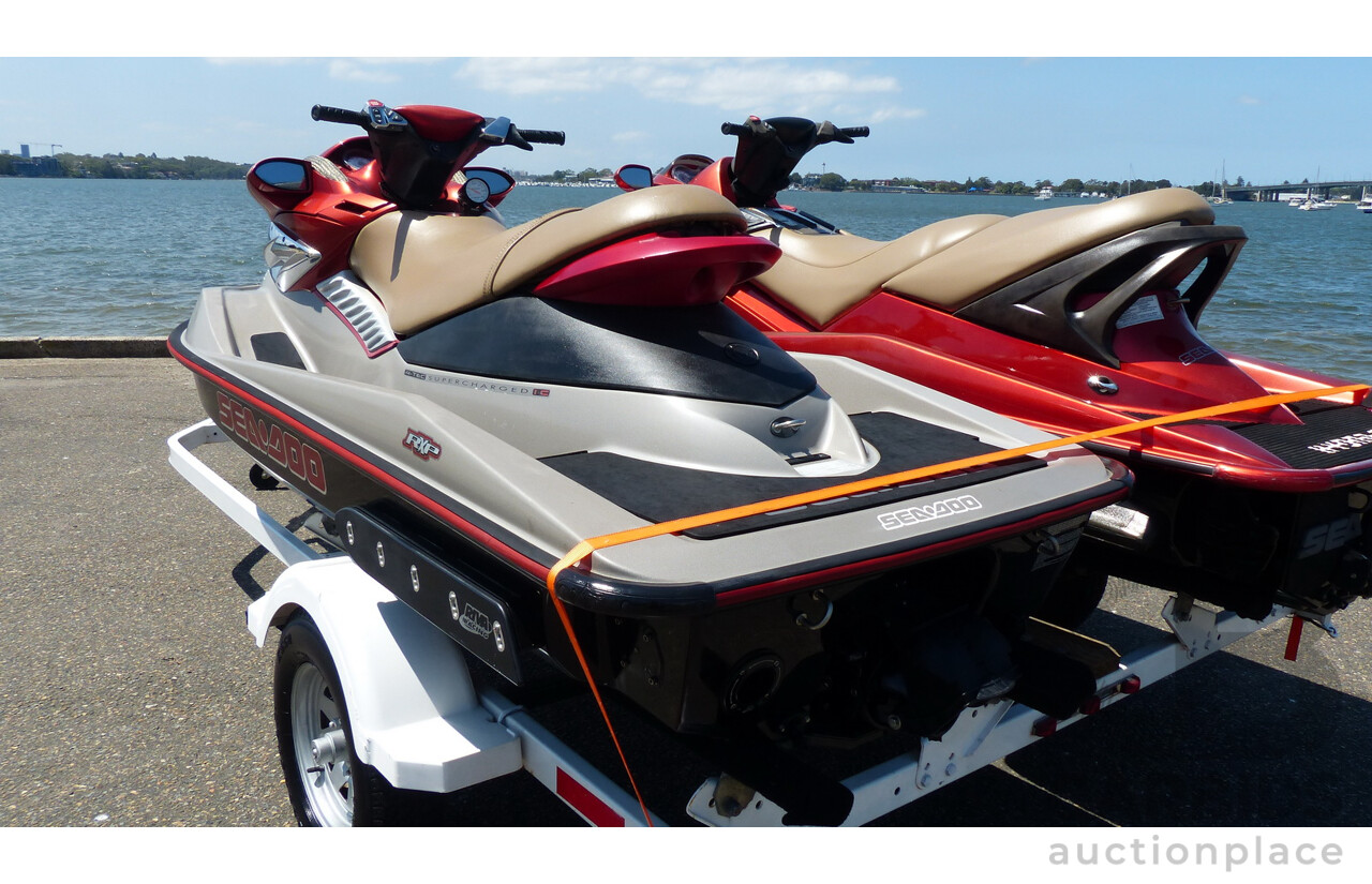 05/2005 Sea-Doo RXP 4-TEC Supercharged & 02/2004 Sea-Doo GTX 4-TEC Supercharged on 01/2012 Homemade Tandem Jet Ski Trailer