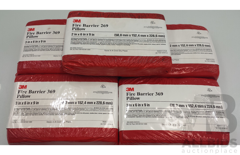 3m Fire Barrier 369 Pillows - Lot of Five  - Brand New - RRP $180.00