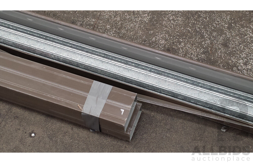 2 X Ace Guttering Jasmine Brown Downpipes - 2.4 Meter Lengths and Stratco Banyan Brown Slotted Guttering - 6.5 Meter Length  - New
