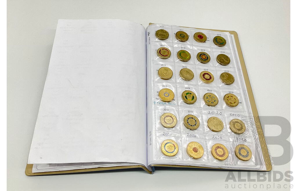 1982-2020 $2 coin album. Includes 75 coins. 2012 poppy 2020 tooth fairy missing.