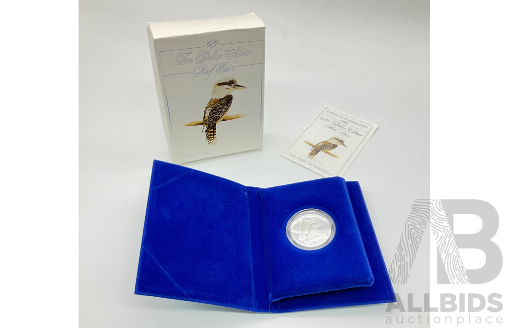 1989 Birds of Australia, Kookaburra, $10 Silver Proof coin, 20 grams.