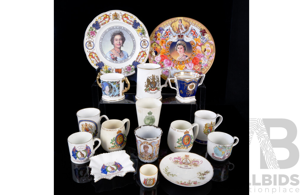 Large Collection Vintage British Royal Familly Commemorative Ware Including Queen Elizabeth II, King Edward VIII, King George V, Tin King Gerorge V Example and More