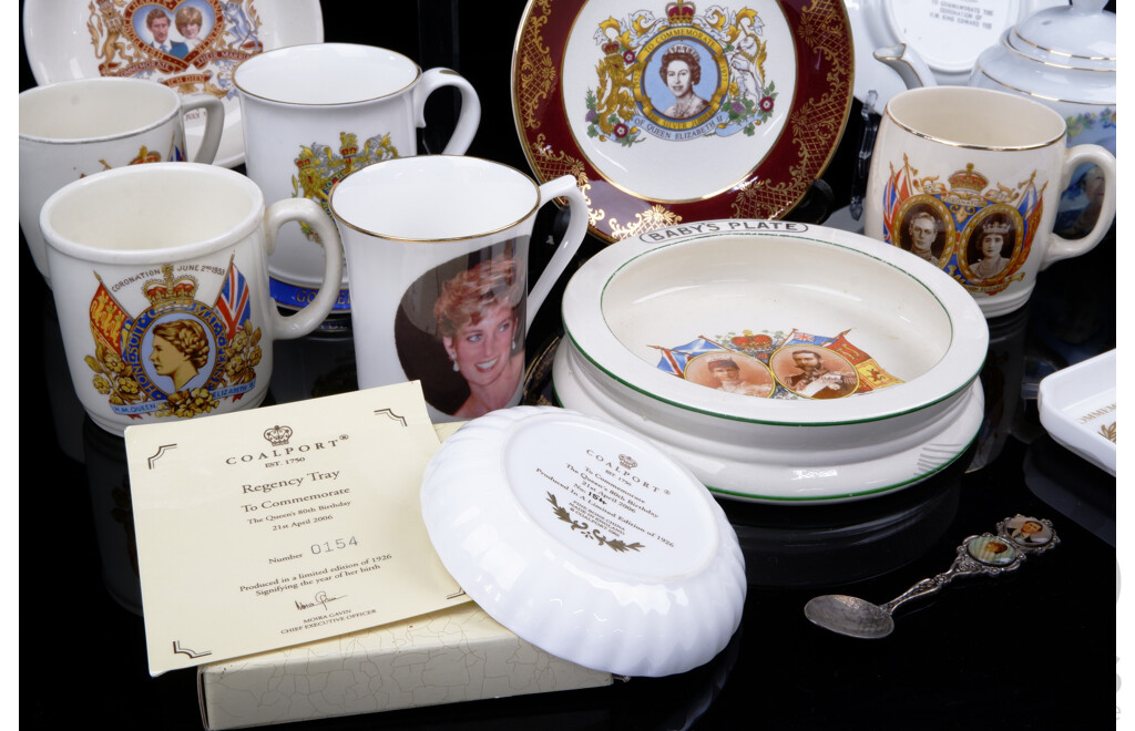 Large Collection Vintage British Royal Familly Commemorative Ware Including Queen Elizabeth II, King Edward VIII, King George V, Queen Mother Teapot Example and More