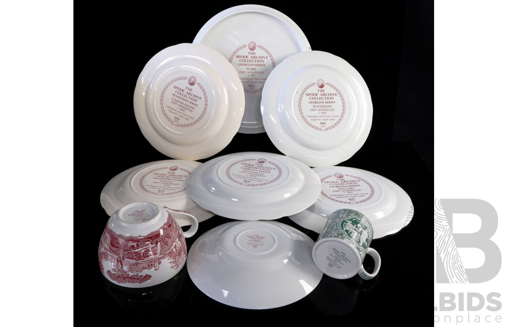 Collection Nine Pieces English Spode Porcelain in the Archive Collection