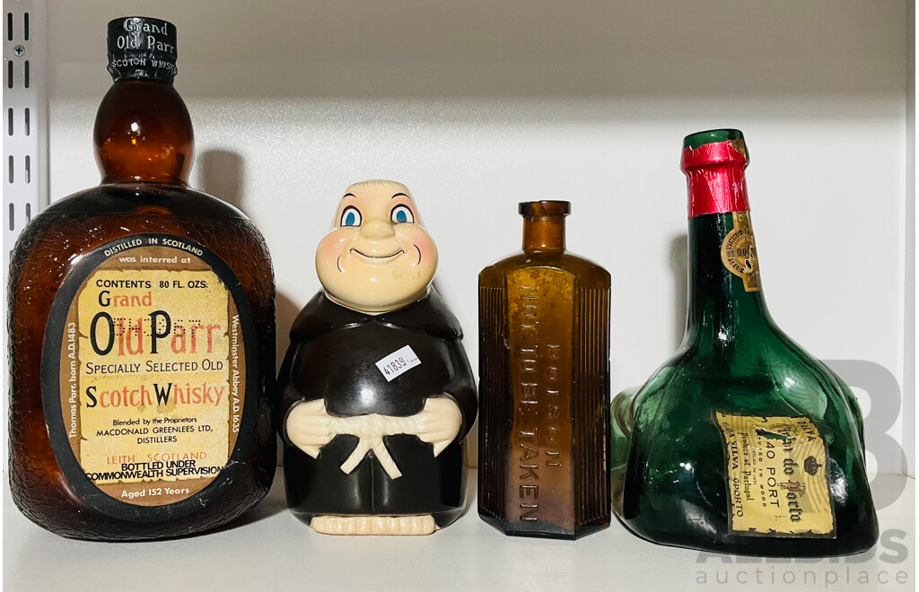 Collection of Four Vintage Bottles Including McWilliams Monk, Grand Old Parr Scotch Whiskey and More
