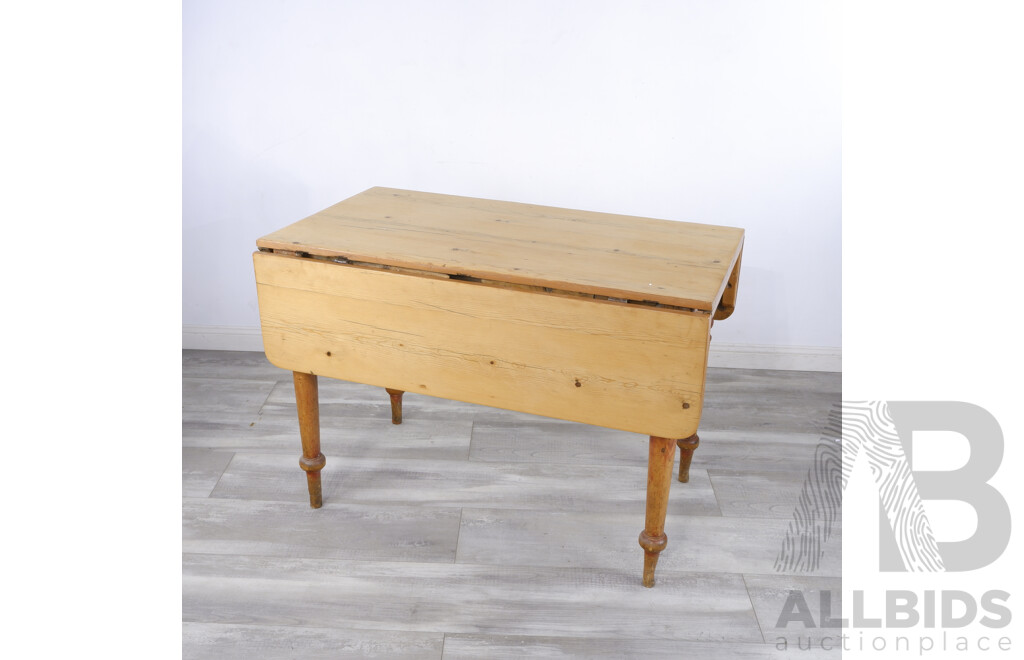 Nice Antique Blond Pine Drop Side Table with Single Drawer