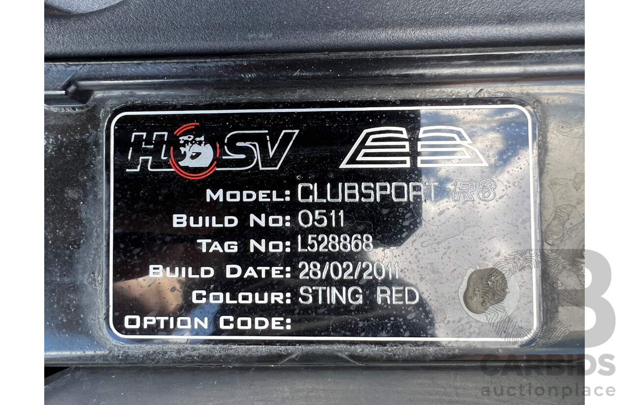 2/2011 Holden HSV Clubsport R8 E3 4d Sedan Red 6.2L V8