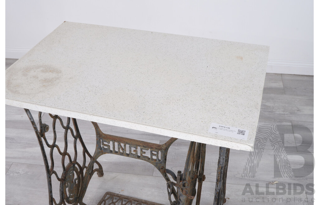 Vintage Singer Treadle Base Table with Granite Top