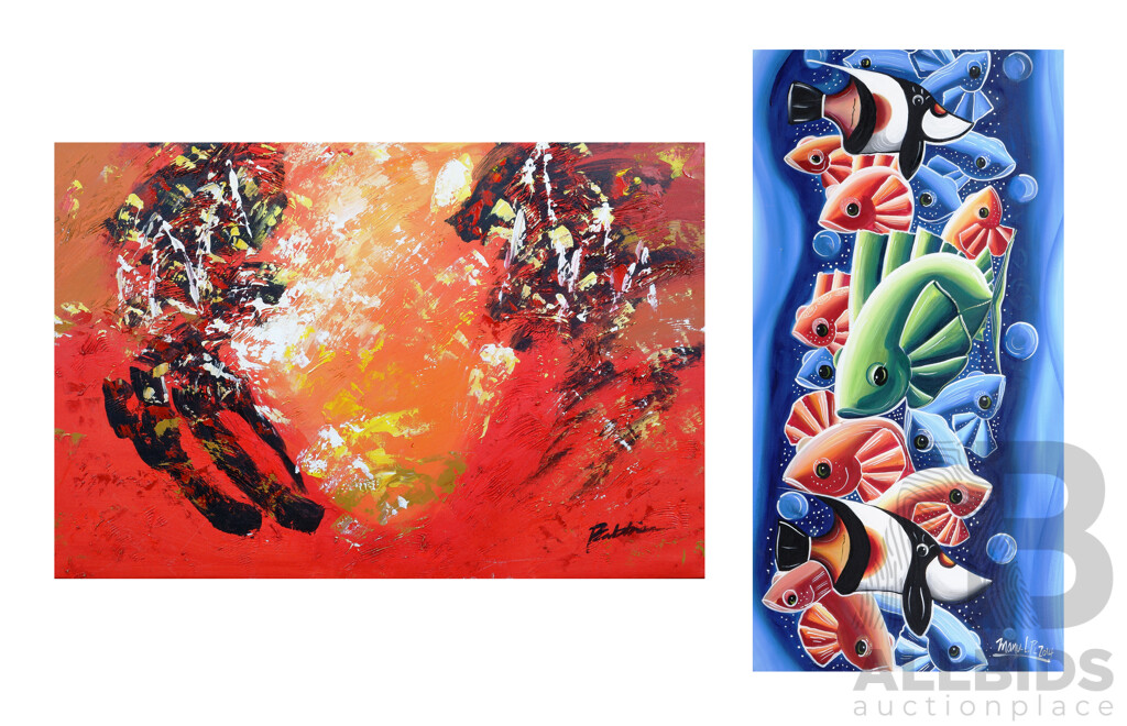 Two Contemporary Paintings on Canvas, Each Signed (2)