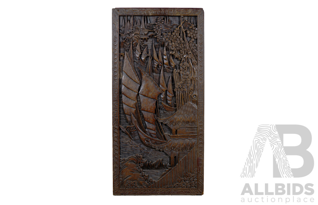 Hand-Carved Chinese Timber Relief