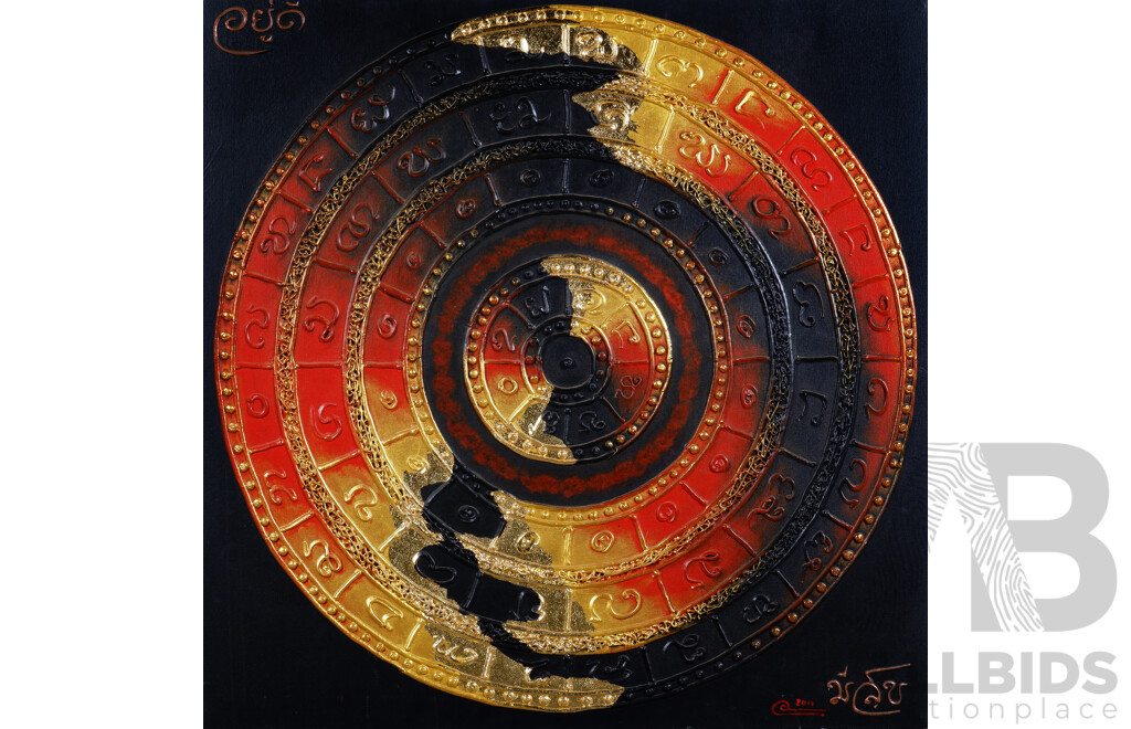 Contemporary Thai Mandala, Mixed Media on Canvas