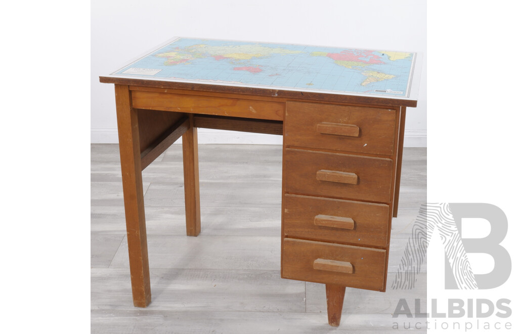 Vintage Students Desk with World Map