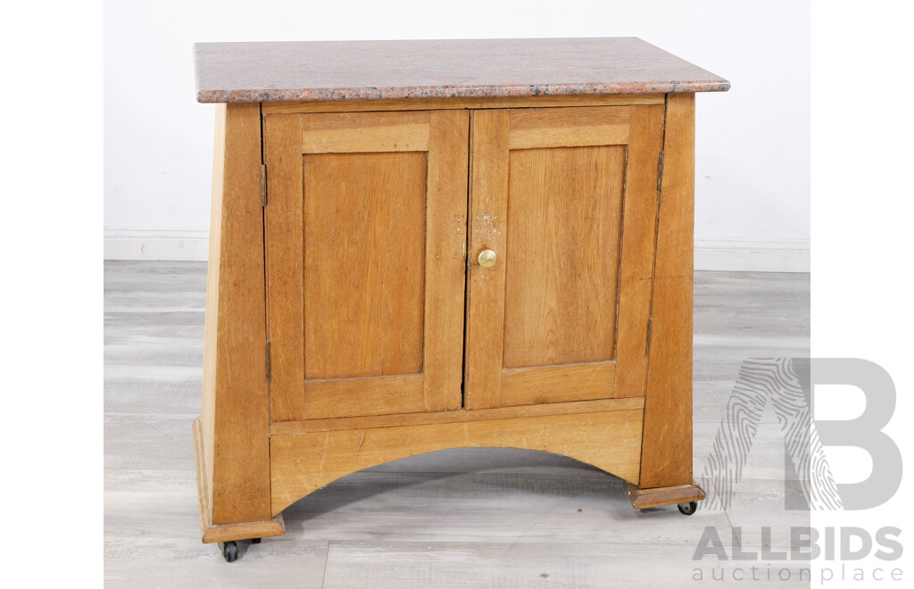 Arts and Crafts Oak Cupboard with Granite Top Surface, Early to Mid 20th Century