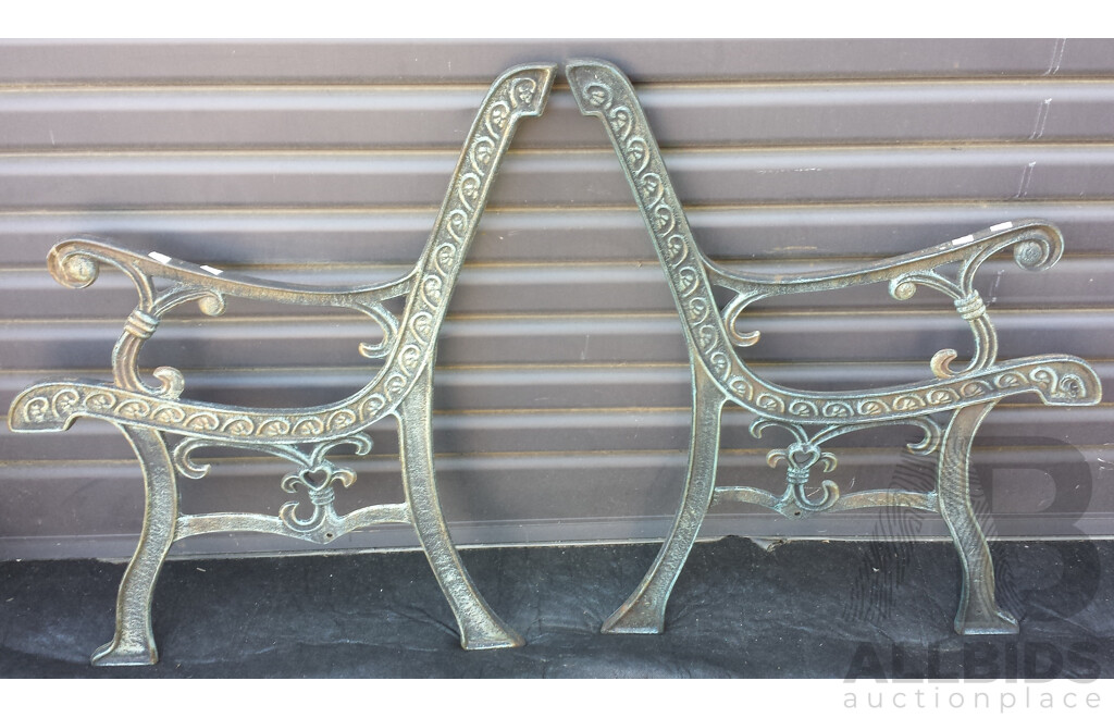 Vintage Cast Iron Bench Seat Ends and Back with Central Golfer Motif Cartouche