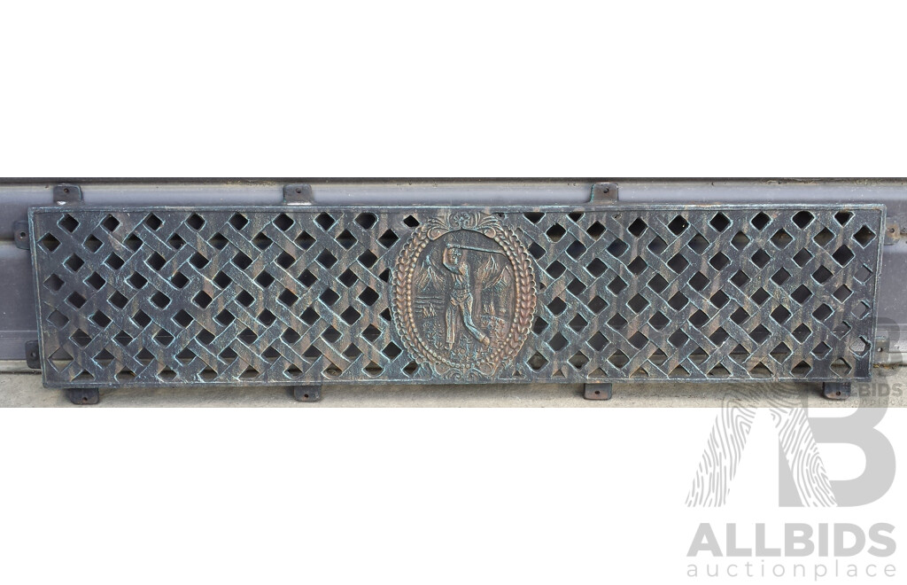 Vintage Cast Iron Bench Seat Ends and Back with Central Golfer Motif Cartouche