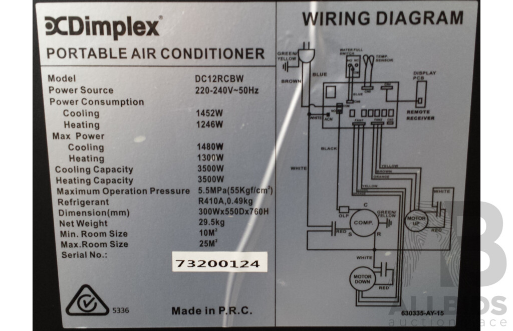 Dimplex Portable Air Conditioner DC12RCBW