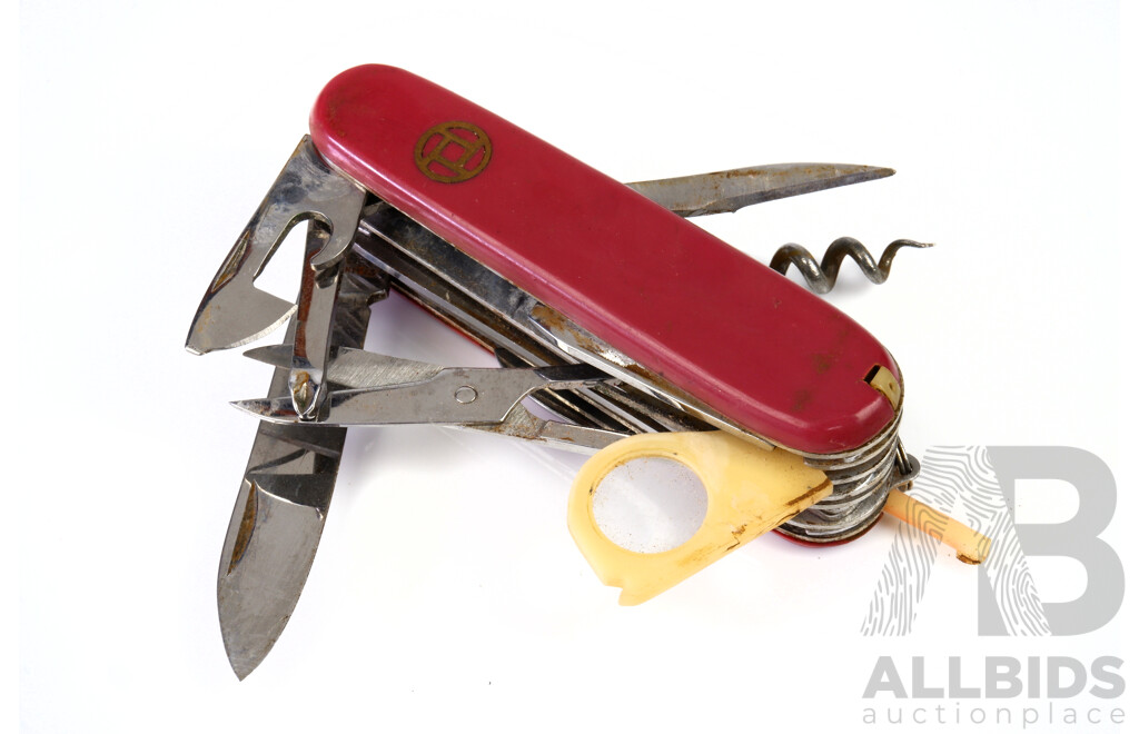 Swiss Army Style Folding Pocket Knife with Seven Tools Including Knife and Corkscrew