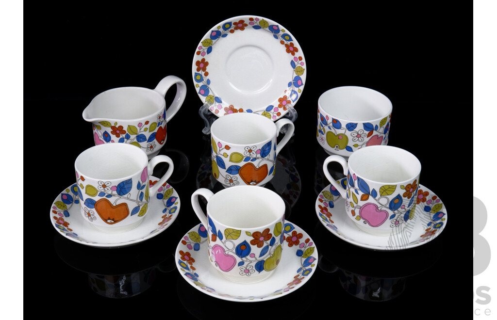 Staffordshire Midwinter 'Eden Marquis Queensbury' - Four Demitasse Duos, Sugar Bowl and Jug