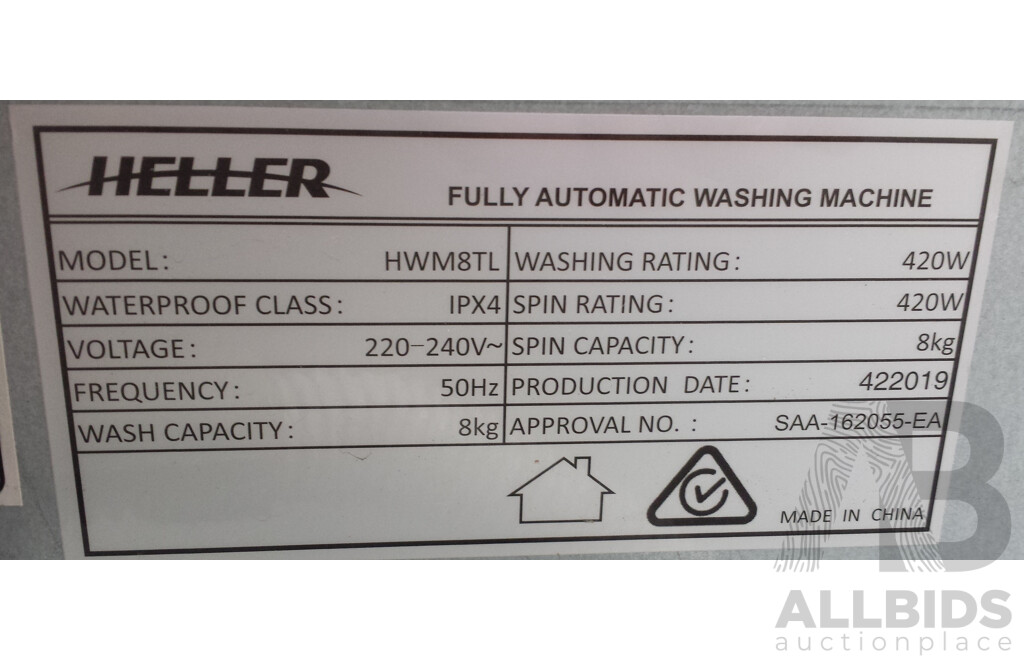 Heller Fully Automatic 8.0Kg Washing Machine HWM8TL