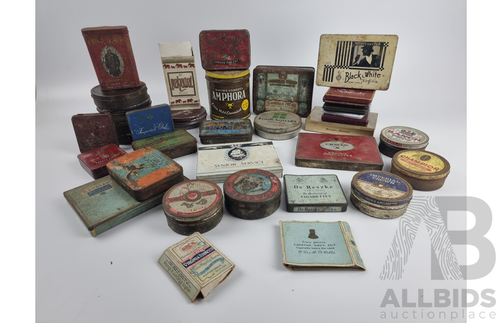 Selection of Vintage Tobacco Tins, Cigar Tins and Cigarette Packs - Quantity to Box