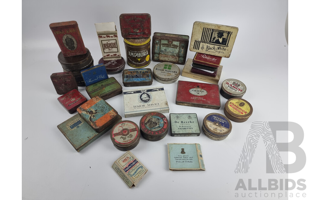 Selection of Vintage Tobacco Tins, Cigar Tins and Cigarette Packs - Quantity to Box