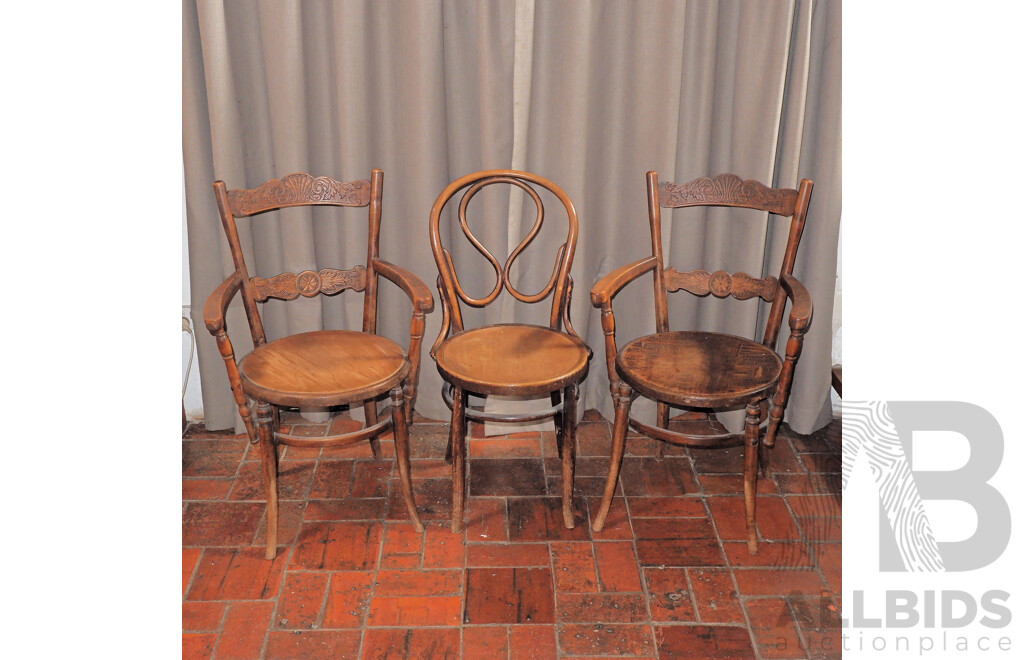 Three Antique Bentwood Chairs Circa 1900