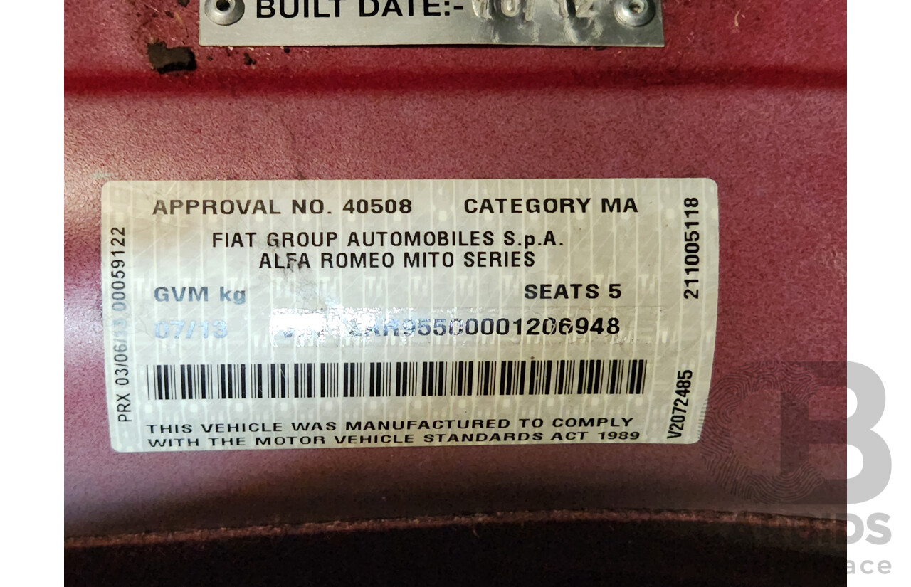 7/2013 Alfa Romeo Mito Progression  3d Hatchback Red 1.4L