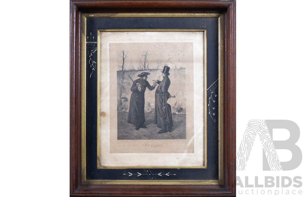 After Leo Herrmann (1853 ? 1927, French) , Pair of Framed Antique Steel Engravings in Hand-Carved Painted Timber Frames, each 49 x 41 cm overall