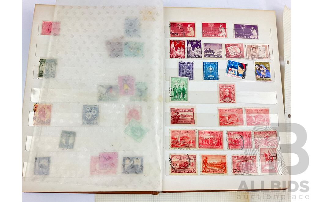 Collection of Australian Stamps Including Two Antique Tasmanian Blocks