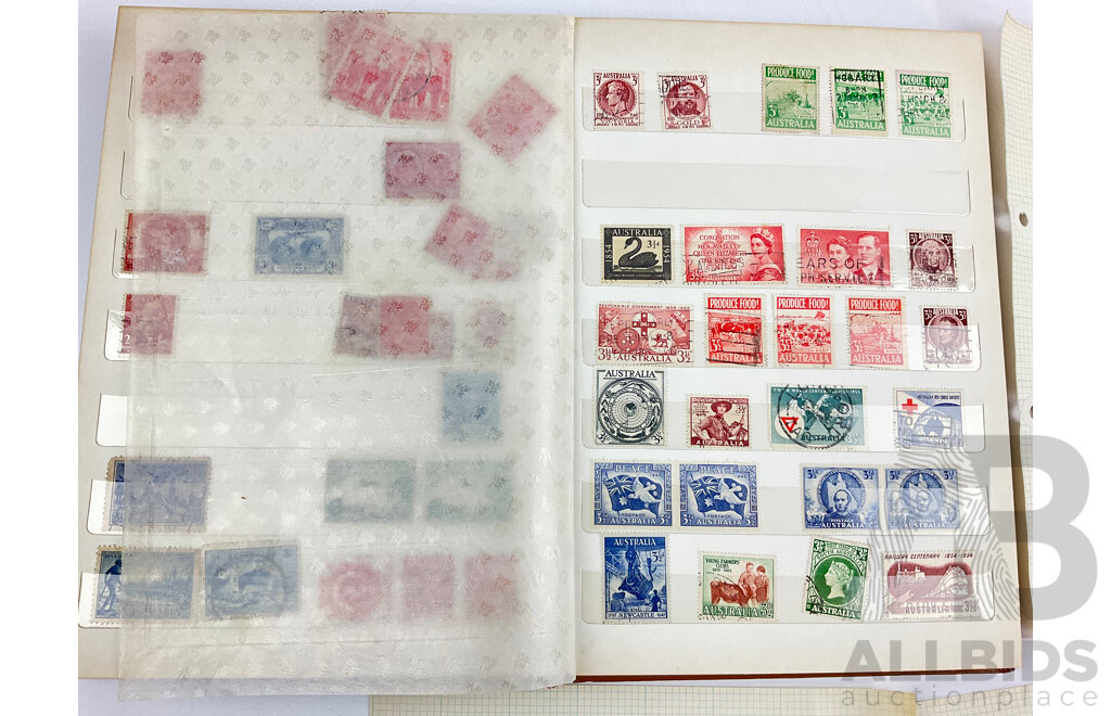 Collection of Australian Stamps Including Two Antique Tasmanian Blocks