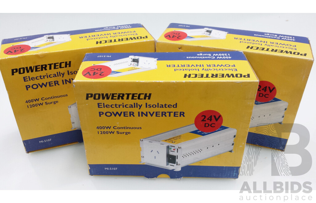 Powertech 400W (1200W Surge) 24VDC to 230VAC Electrically Isolated Power Inverter - Lot of Three - New