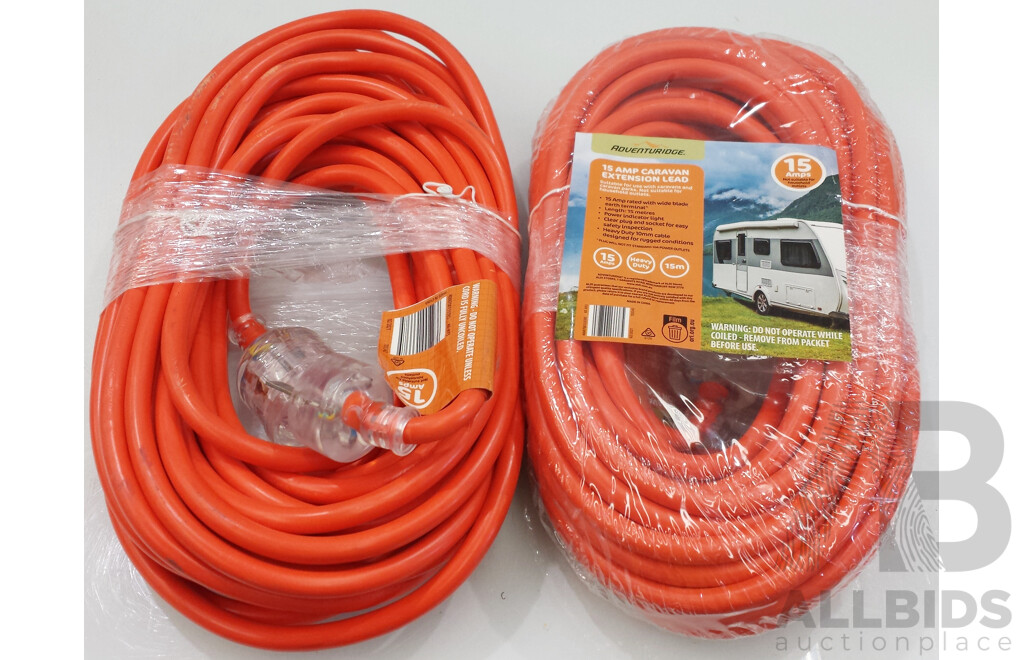 Adventuridge 15 Amp Caravan Extension Leads - Lot of Two