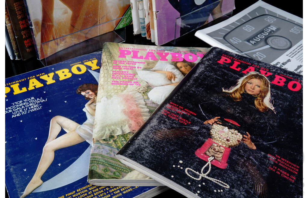 Collection Vintage Nine 1970s American Playboy Magazines Along with Five Australian Playboy and Penthouse Magazines