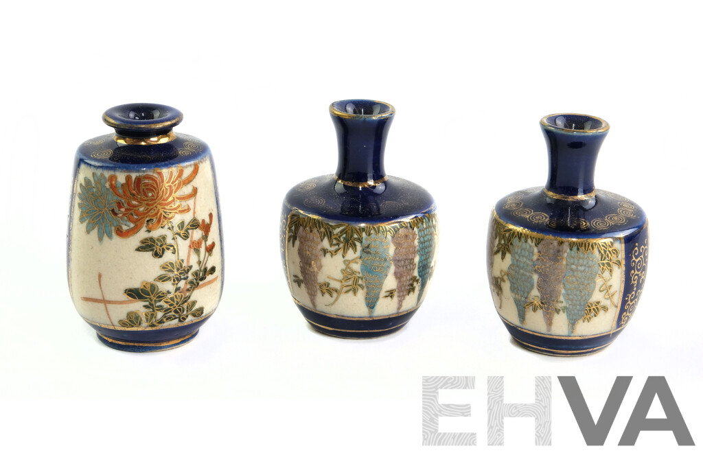 Collection Three Miniature Chinese Porcelain Hand Decorated Vases