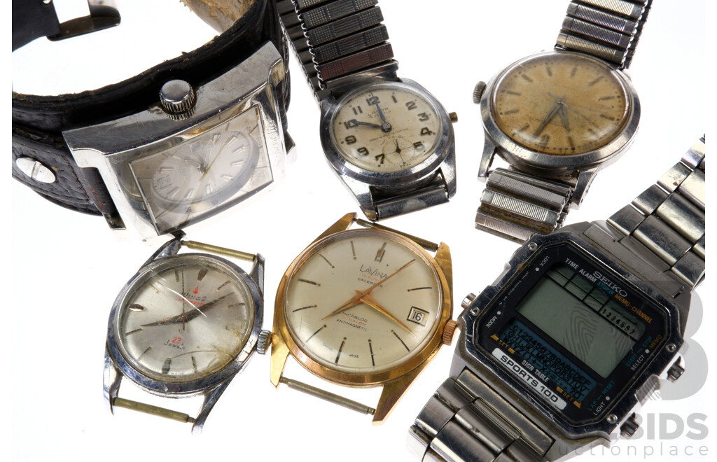 Collection of (6) Vintage Watches Including Digital Seiko in Original Box