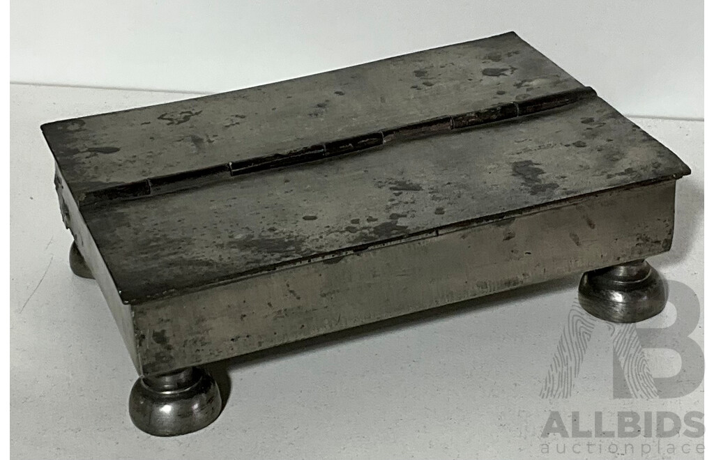 Vintage Pewter Desk Box with Two Compartments and Hinged Lid