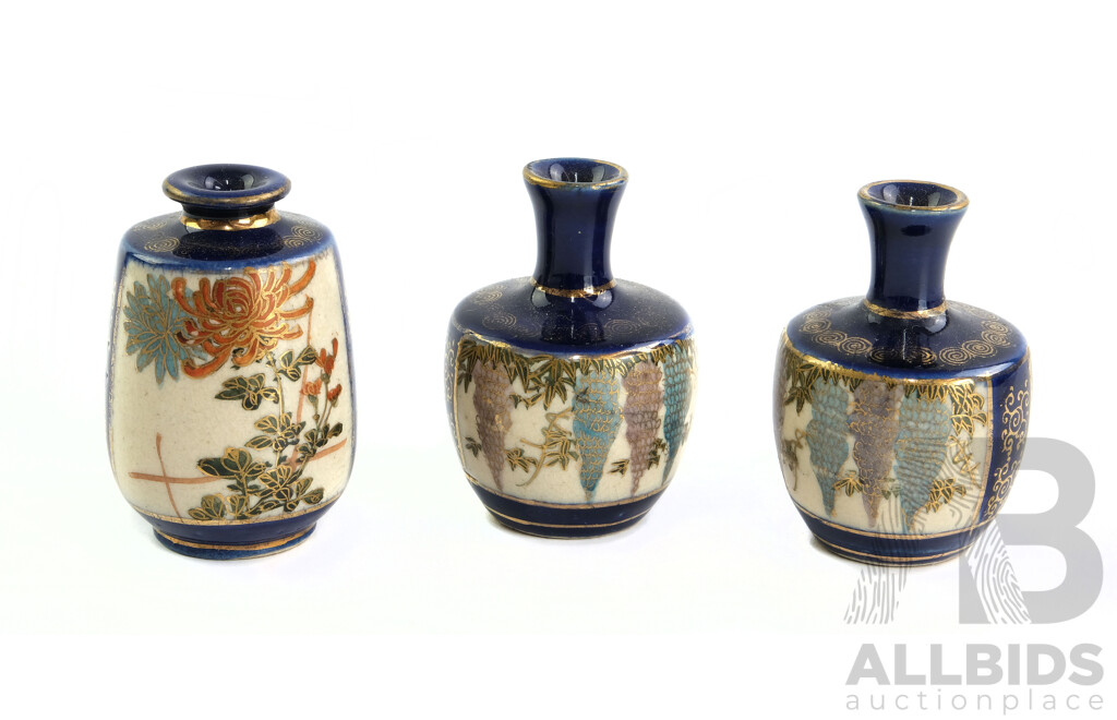 Collection Three Miniature Chinese Porcelain Hand Decorated Vases
