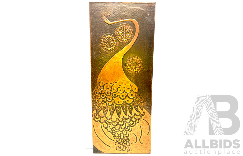 Decorative Wall Copper Sheet Art - Peacock & Three Flowers,  635 X 255 mm