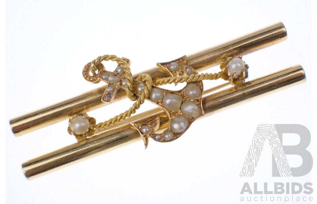 9ct Yellow Gold & Seed Pearl Brooch, 57mm, 7.07 Grams